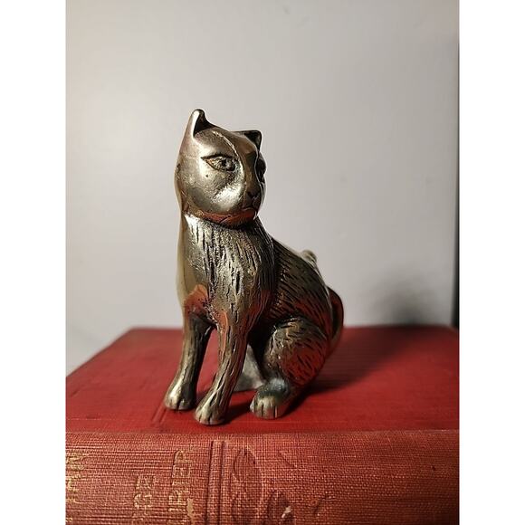 Solid Brass Vintage Cat Figurine 3.5" Minitature - Picture 4 of 6